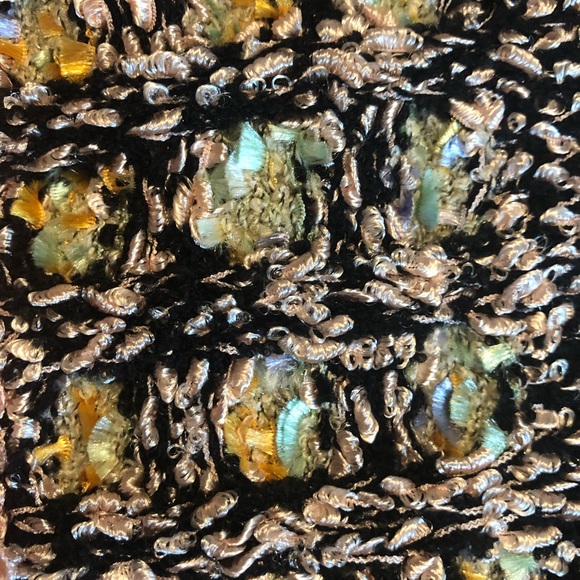 Chenille Poncho with Silky Thread Tassels Border Black/Peach OSFM - Picture 6 of 9